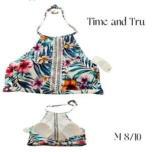 Time and Tru Tropical Floral Bikini Top